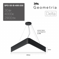 Светильник светодиодный Geometria ЭРА Delta SPO-151-B-40K-030 30Вт 4000К 2900Лм IP40 600*600*80 черный подвесной'